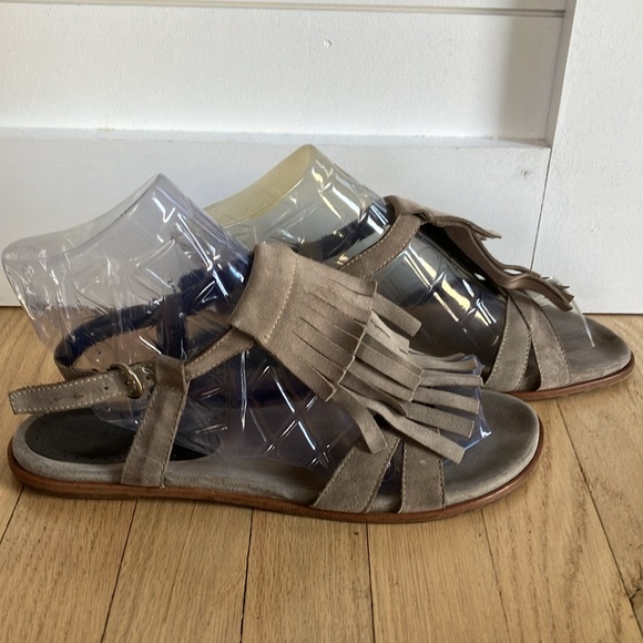 Laura Bellariva Italy tan suede fringe sandals 41 - Picture 3 of 6